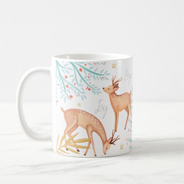 Caneca De Café Floresta Florestal Reindeer e Cena de Natal (Esquerda)
