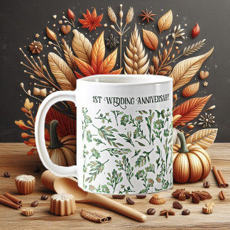 Caneca De Café Floresta primavera deixa flores selvagens Aniversá