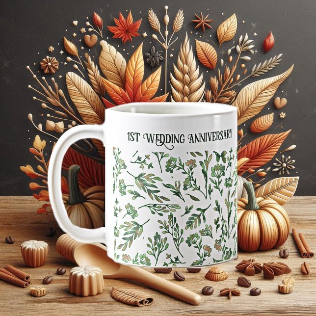 Caneca De Café Floresta primavera deixa flores selvagens Aniversá (Spring Forest Leaves Wild flowers Cute Anniversary Coffee Mug)