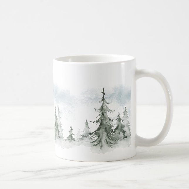 Caneca De Café Floresta Rústica de Queda de Aquarela Inverno (Direita)