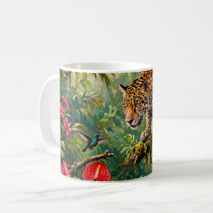 Caneca De Café Floresta Tropical Jaguar Beija-flores Borboletas F