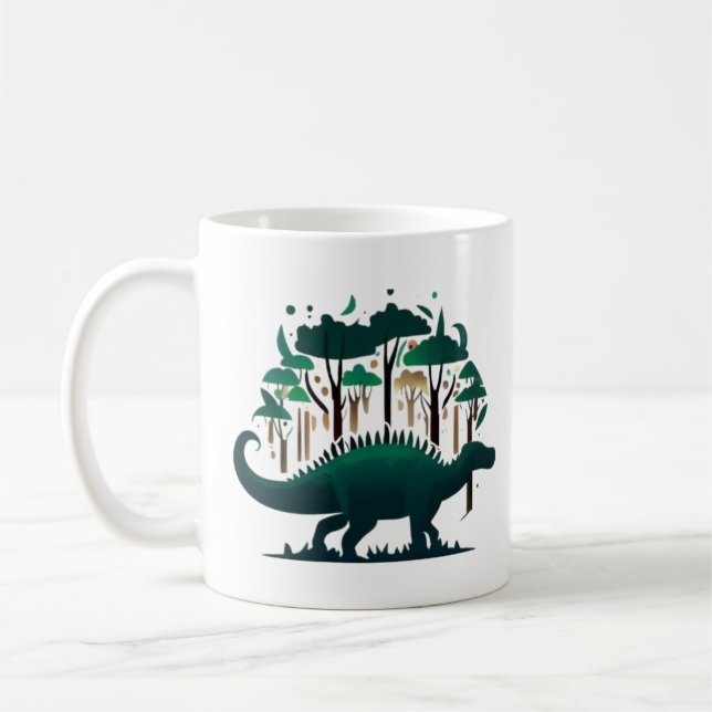 Caneca De Café Floresta Única de Estegossauro Verde Dinossauro (Esquerda)