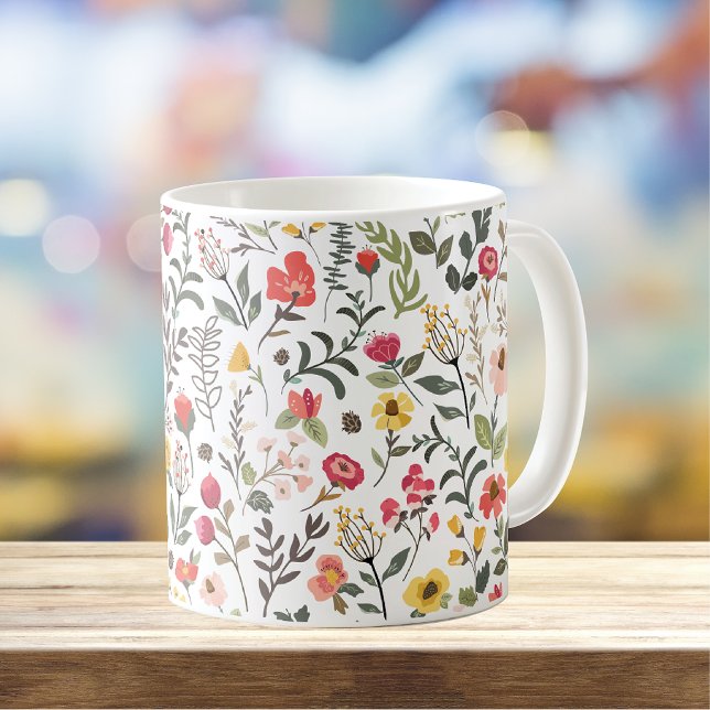 Caneca De Café Florestas de Thicket Mountain Flores Floral Design (Criador carregado)