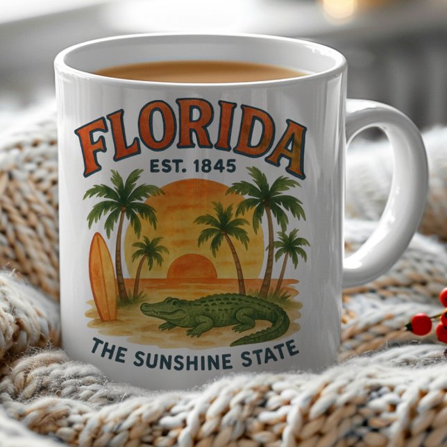 Caneca De Café Flórida Beach Sunset Alligator Est. 1845 (Florida, the Sunshine State mug )