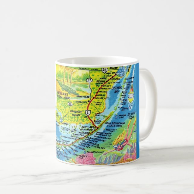 Caneca De Café Flórida Colorida Keys Map Mug (Frente Esquerda)