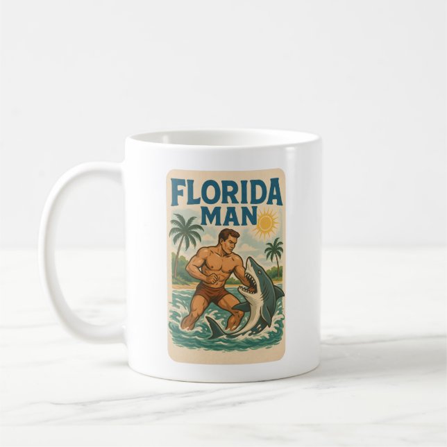 Caneca De Café Florida Man Coastal Shark Wrestler - Retro Beach (Esquerda)