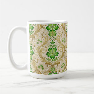 CANECA DE CAFÉ FLORIDOS IRLANDESES VERDES E DOURADOS ORNADOS