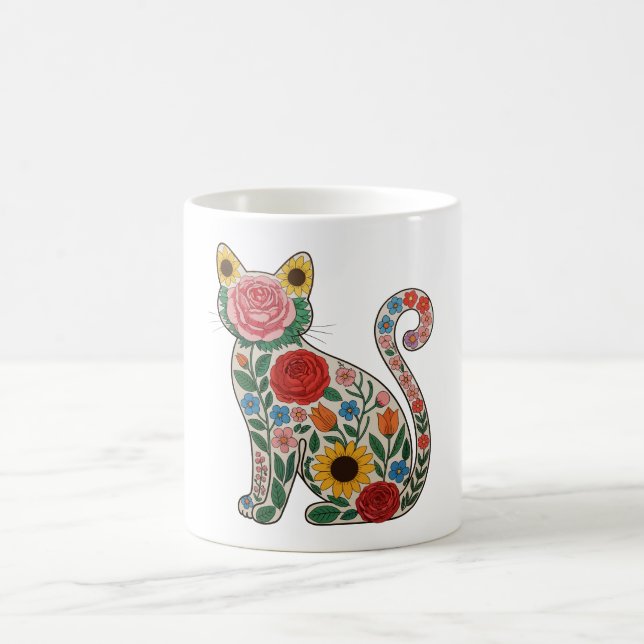 Caneca De Café Flower Cat Wildflowers Kitten Lover (Centro)