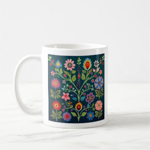 Caneca De Café Flower Folk Art Motif