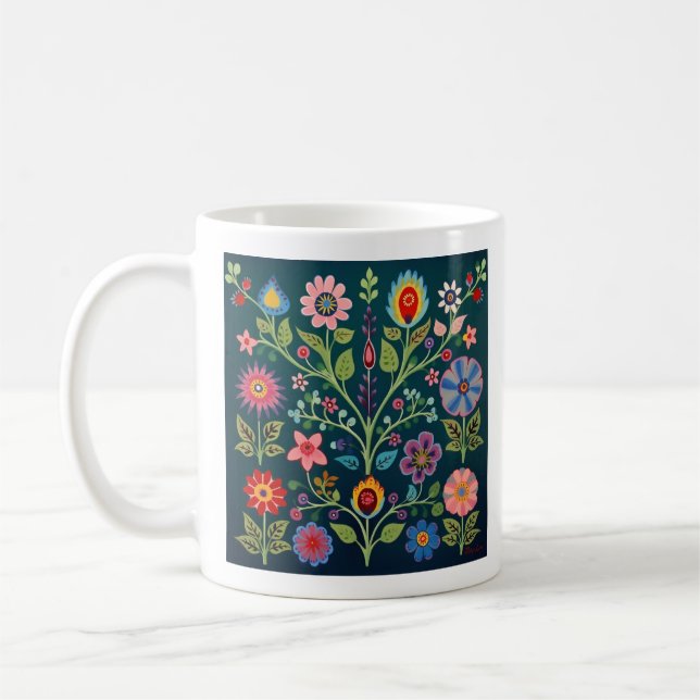 Caneca De Café Flower Folk Art Motif (Esquerda)