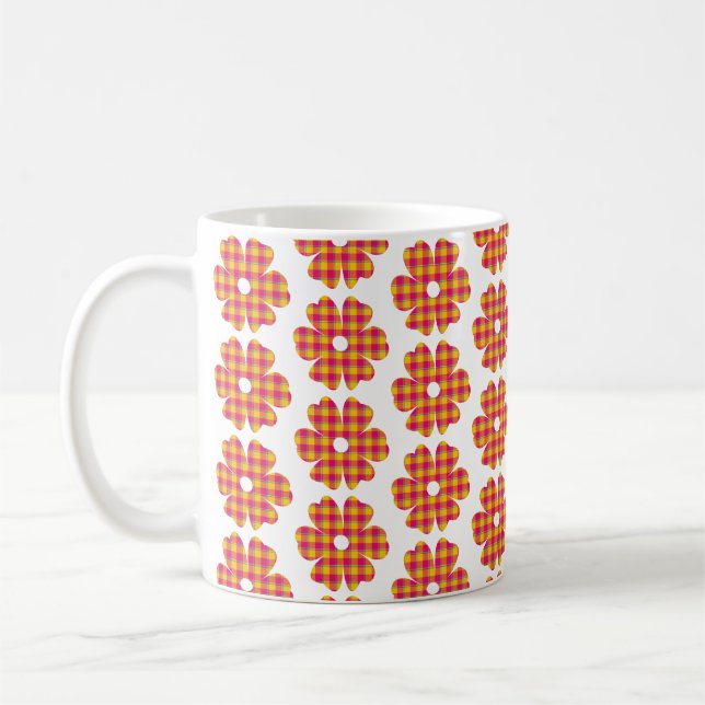 Caneca De Café Flower Shape Plaid Yellow Orange Pink (Esquerda)