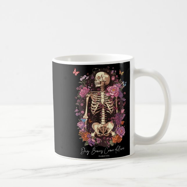 Caneca De Café Flower Skeleton Dry Bones Come Alive, Retro Enchan (Direita)