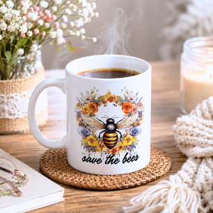 Caneca De Café Flower Wreath Save the Bees