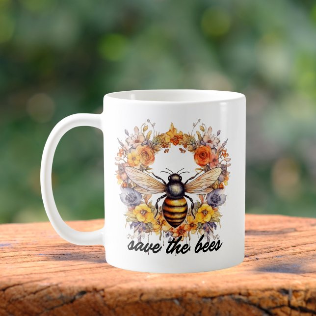 Caneca De Café Flower Wreath Save the Bees (Criador carregado)