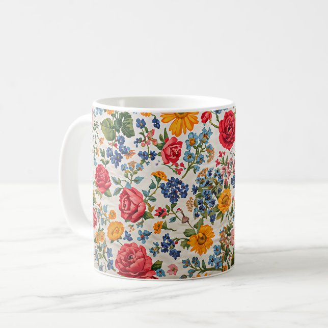 Caneca De Café Flowers Everywhere, colorful design, (Frente Esquerda)