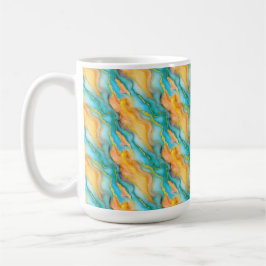 Caneca De Café Flowing Marble Effect in Teal, Orange and Gold
