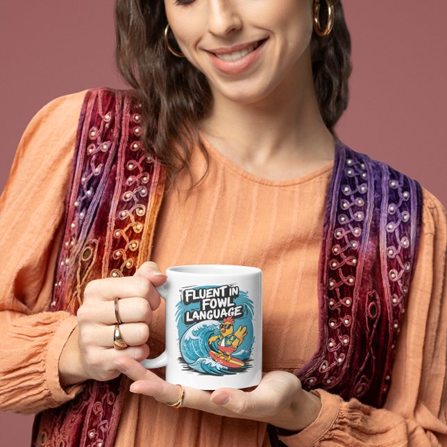 Caneca De Café Fluente no surfe de galo Legal na língua Fowl (Criador carregado)