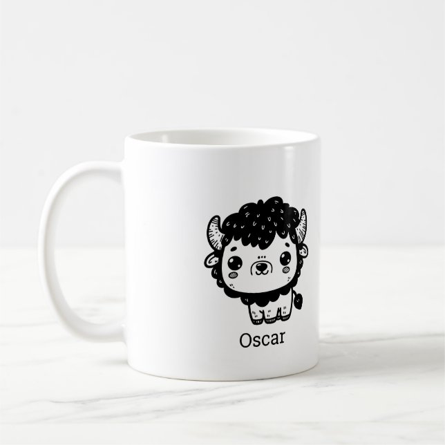 Caneca De Café Fluffy Bison Baby - Kawaii Fazenda Arte Animal (Esquerda)