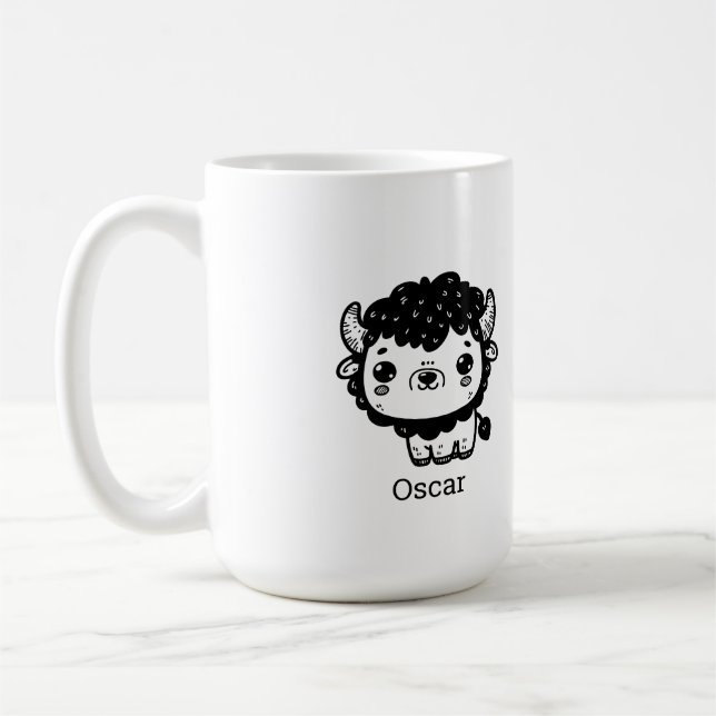 Caneca De Café Fluffy Bison Baby - Kawaii Fazenda Arte Animal (Esquerda)
