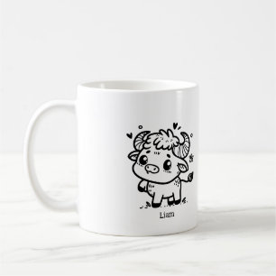 Caneca De Café Fluffy Buffalo Baby - Kawaii Fazenda Animal