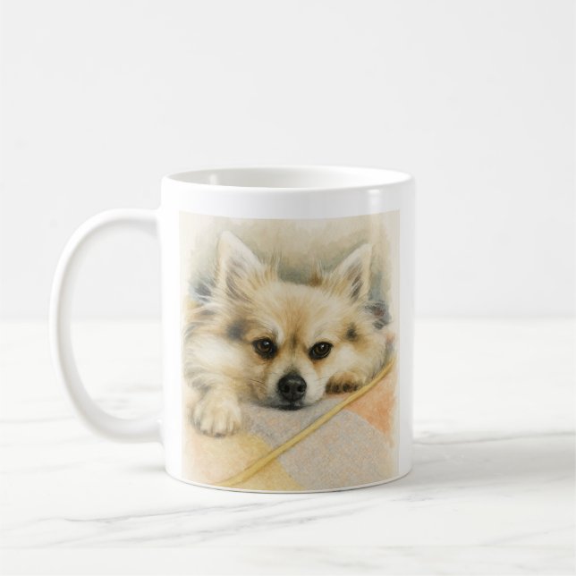 Caneca De Café Fluffy Dog – Pomeranian Chihuahua Pet Portrait (Esquerda)