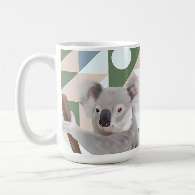 Caneca De Café Fluffy Koala Green Fundo Geométrico (Esquerda)