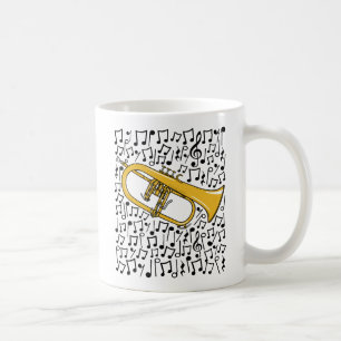 Caneca De Café Flugelhorn Com Notas Musicais, Músico De Brass
