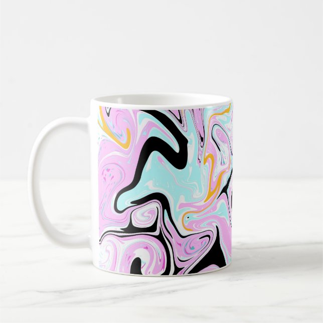 Caneca De Café Fluid Art Cotton Candy Pink, Teal, Preto e Dourado (Esquerda)
