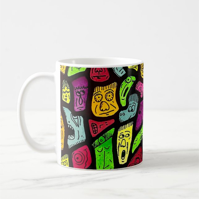 Caneca De Café Fluorescent Cartoon Weird Faces Drawing (Esquerda)