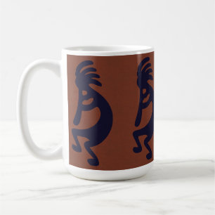 Caneca De Café Flute Playing Kokopelli Figura a preto no vermelho