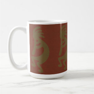 Caneca De Café Flute Playing Kokopelli Figura verde sobre vermelh