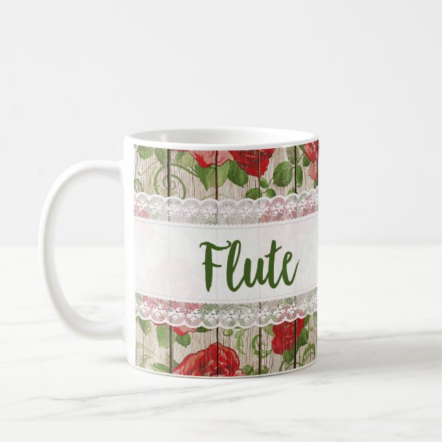 Caneca De Café Flute Wood Lace Russo Rosas Música (Esquerda)