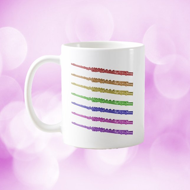 Caneca De Café Flutes Rainbow (A mug with red, orange, yellow, green, blue, purple and pink flutes.)