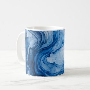 Caneca De Café Fluxo Azul Harmonioso Azul Branco Abstrato