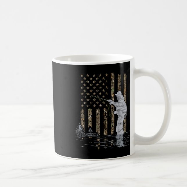 Caneca De Café Fly Fishing Fisherman American Flag Camouflage Fly (Direita)