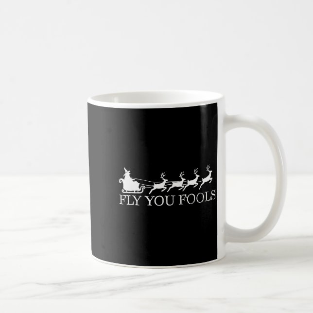 Caneca De Café Fly You Fools Christmas Santa Wizard Riding Reinde (Direita)