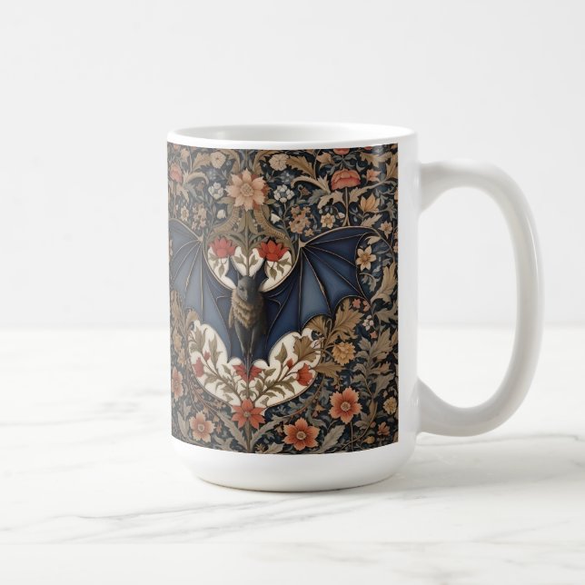 Caneca De Café Flying Bat - Moderno William Morris Floral (Direita)