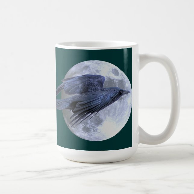 Caneca De Café Flying Black Raven & Moon Celtic, Wiccan (Direita)