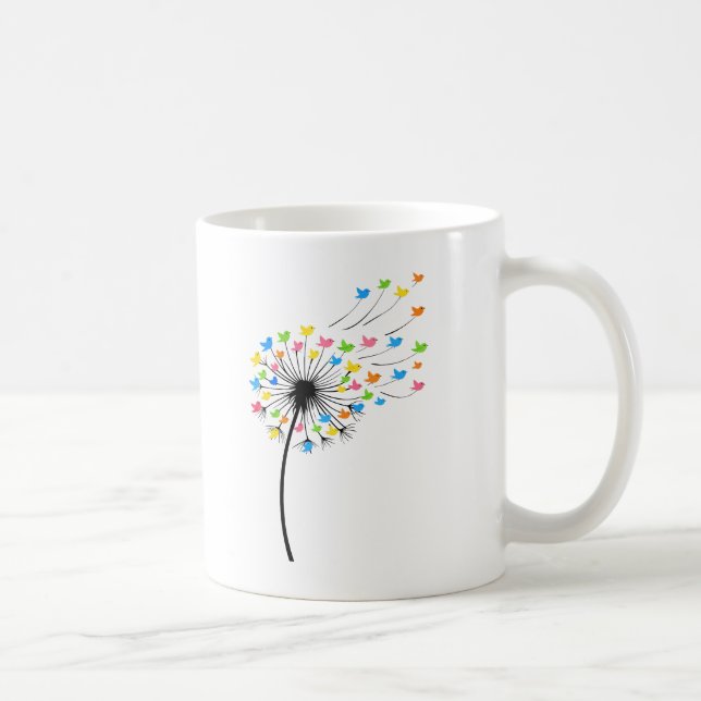 Caneca De Café Flying colorful birds dandelion flow (Direita)