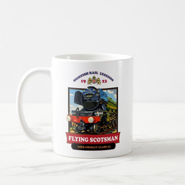 Caneca De Café Flying Scotsman 4472 Steam Locomotive Retro Poster (Esquerda)