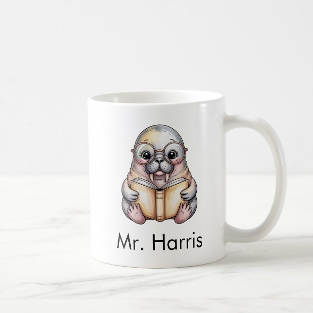 Caneca De Café Foca Simpática Lendo Livro Personalizado (Direita)