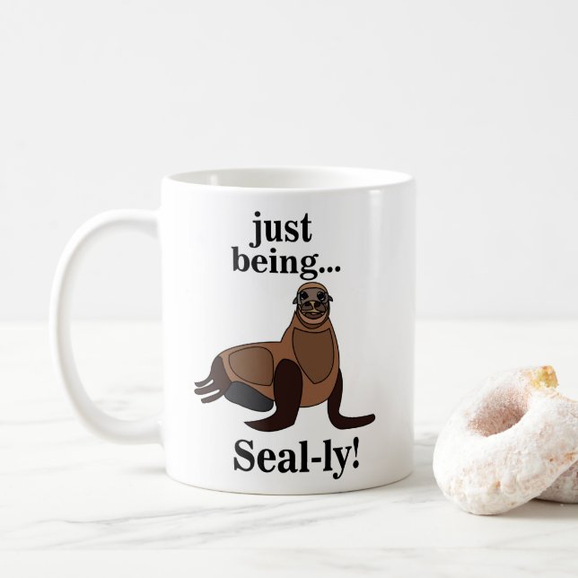 Caneca De Café Focas Pinnípedes Engraçado (Com Donut)