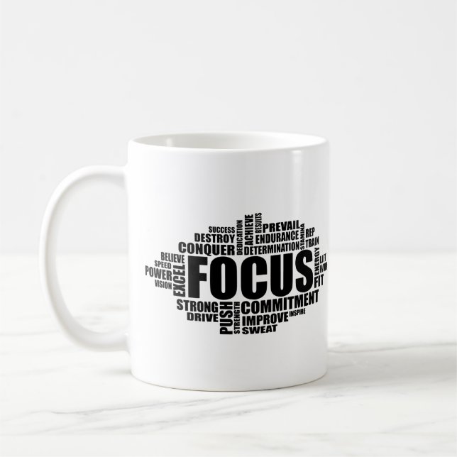 Caneca De Café FOCUS – Word Cloud Motivational Design (Esquerda)