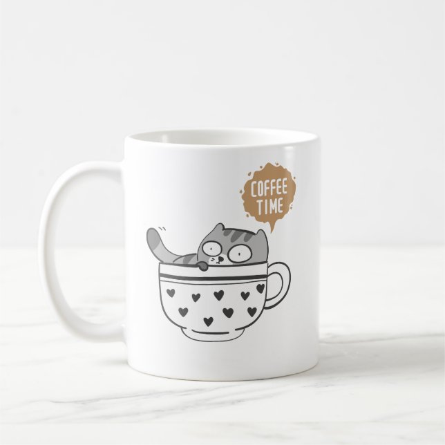 Caneca de Café Fofa com Gato e Protetor “Hora do C (Esquerda)