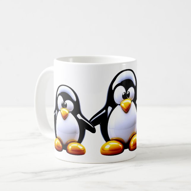 Caneca De Café Fofa Família de Pinguins  (Frente Esquerda)