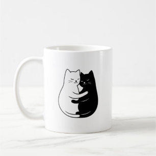 Caneca De Café Fofa Minimalista Gatos Pretos e Brancos Design de