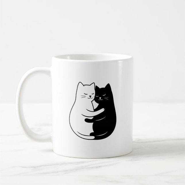 Caneca De Café Fofa Minimalista Gatos Pretos e Brancos Design de  (Esquerda)