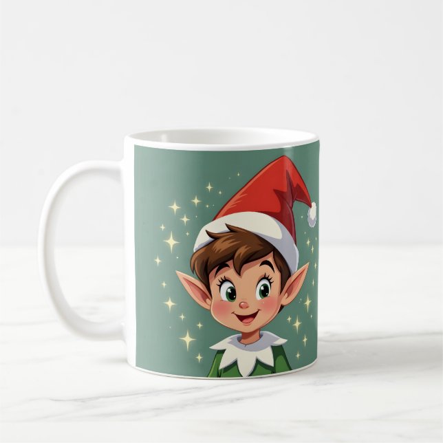 Caneca De Café Fofa pequena elfa com chapéu de Natal (Esquerda)