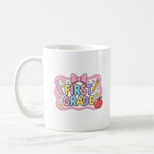 Caneca De Café Fofa Primeira Série Kawaii Laço Rosa Volta às Aula