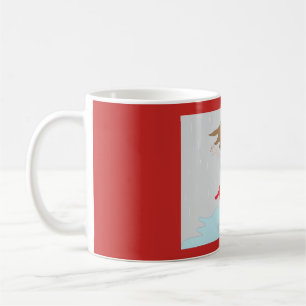 Caneca De Café fofinha de desenho em um vestido vermelho na chuva